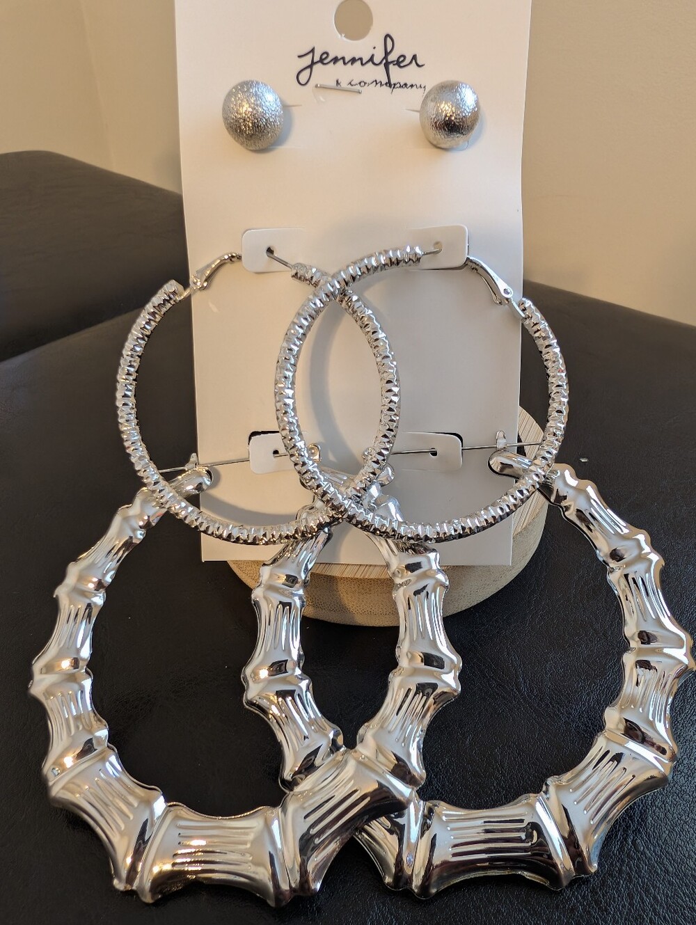 3 Pairs Earrings - Large Statement Hoops To Studs